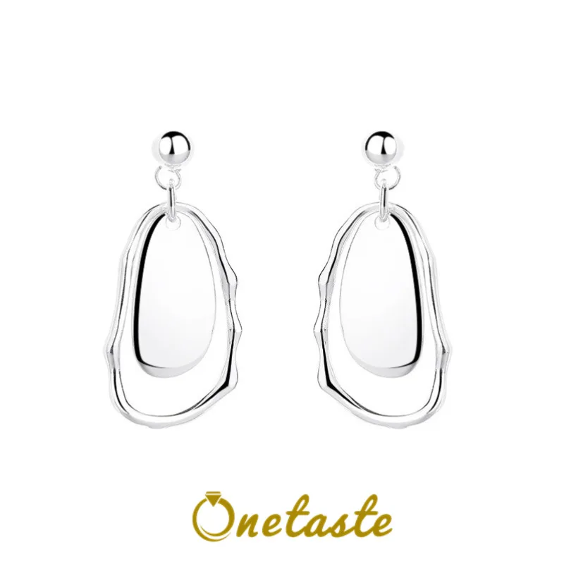 

925 Sterling Silver Small Bead with Irregular Geometric Charm Dangle Drop Earrings Simple Trendy Personalized Statement Earring