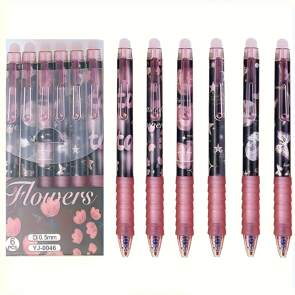 6 قطع من أقلام الجل القابلة للمسح على شكل فراشة 0.5 مم حبر أزرق، أقلام رفيعة كاواي لطيفة للكتابة بسلاسة، هدية قرطاسية مكتبية للمدرسة #5