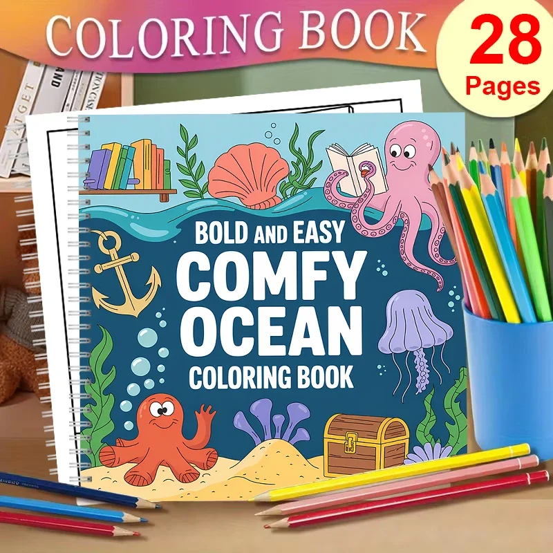Easy Comfy Ocean Coloring Book for Adult Colouring Book, Birthday Day Gift, Back to School Supplies, Adults Cute Drawing Book