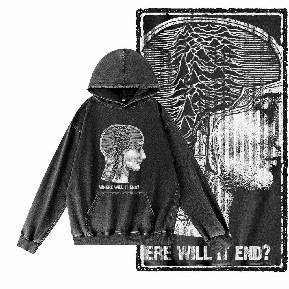 G58 Acid Washed Black Cotton Vintage Creative  Graphic Men Hoodies |  Streetwear Big Size Cool O-neck men's Hoodie