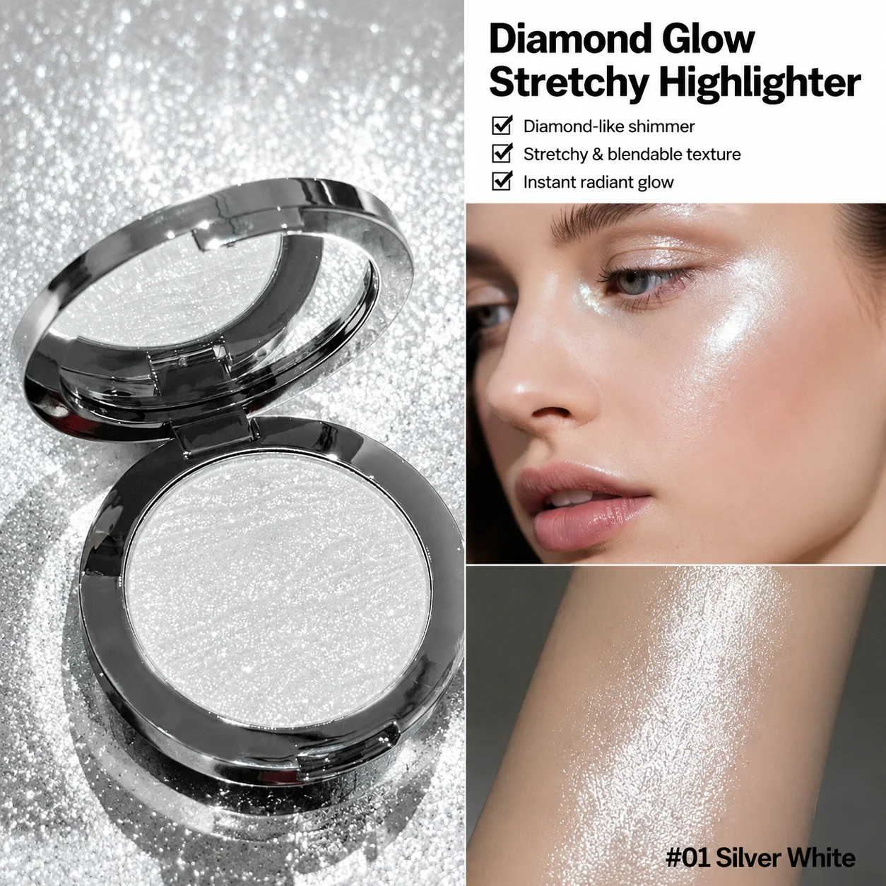 Faiccia Elf Glow Highlighter-Puder, talkfrei, schimmerndes Finish, mehrere Pastelltöne, langanhaltend, aufhellendes Gesichts-Make-up – Detail 2