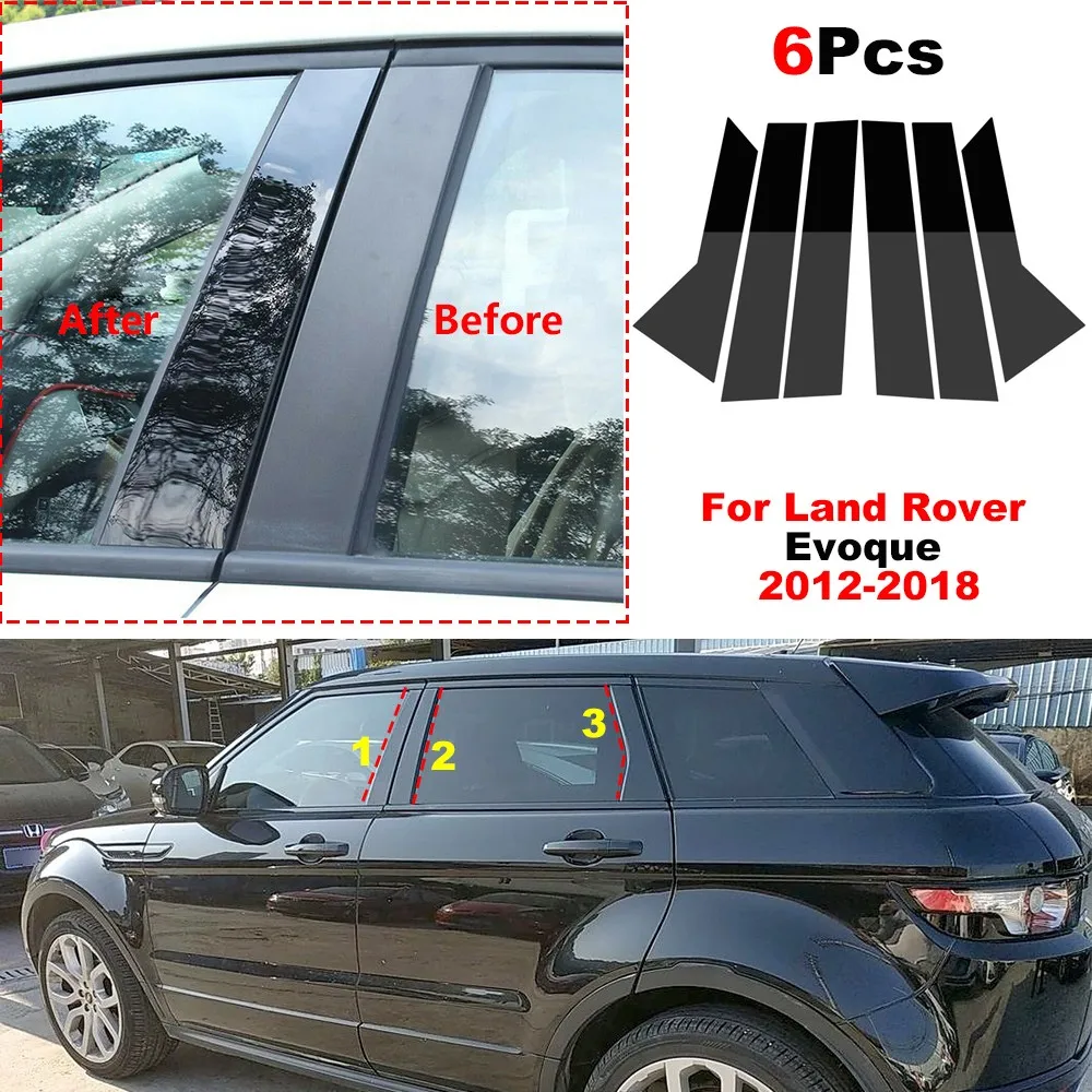 6Pcs Car Gloosy Black Middle Window B C Center Pillar Sticker For Land Rover Evoque 2012-2018 Central Frame Strip Accessories