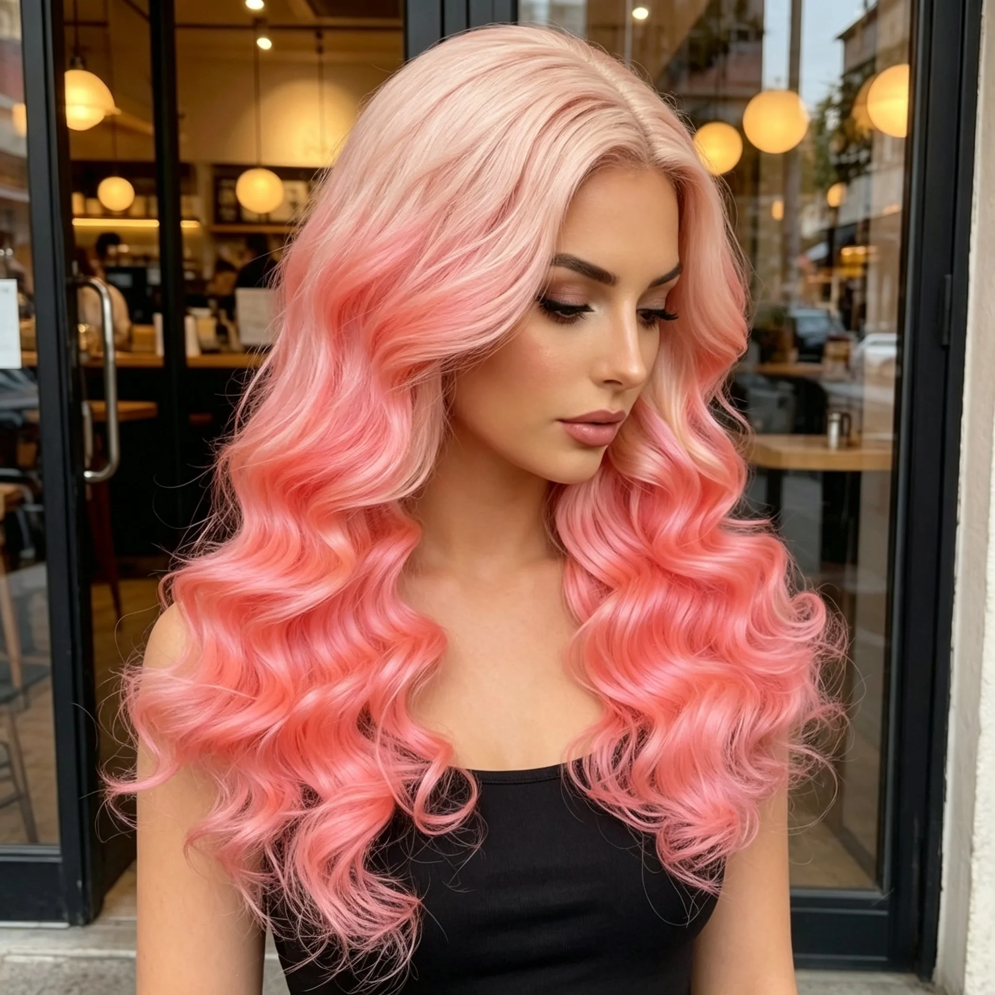 24 Inch Ombre Light Pink Body Wave 13x4 Lace Front Human Hair Wig For Women 200% Density Pre Plucked Natural Hairline