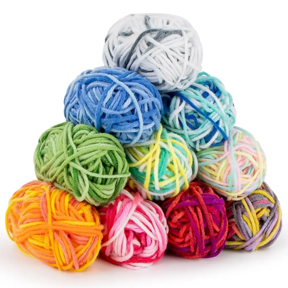 

Пряжа омбре - набор из 10 мотков по 15 г, хлопковая, разноцветная, с яркими оттенками, мягкая, меняющая цвет, идеально подходит для вязания спицами и крючком.