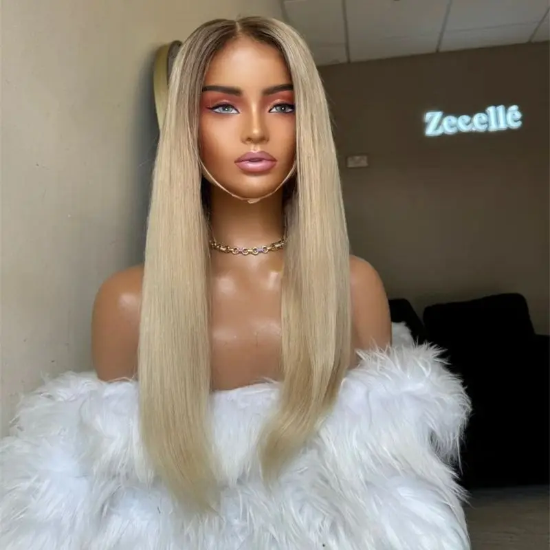 

Dark Roots Ombre Blonde Lace Front Wigs Straight Bob Wig for Women Heat Resistant Synthetic Lace Wig High Quality Glueless Wig