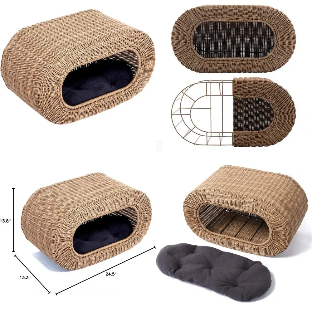 

Складной плетеный домик для кошек — интерактивное укрытие для котят в помещении с ротанговым дизайном и удобным входом для животных