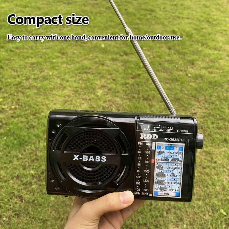 휴대용 빈티지 태양광 충전 라디오, 비상 FM AM SW 라디오, X-베이스 블루투스 스피커, MP3 음악 플레이어, 지지대 손전등, USB