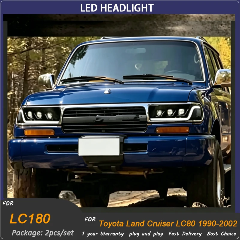 Auto LED Projector Lens Headlights For Toyota Land Cruiser LC80 1990‑2002 Front Lamp Assembly Upgrade Plug and Play Accessories