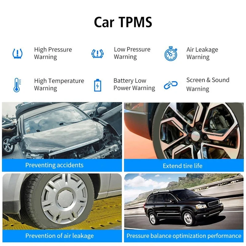 Temperature Warning Fuel Save Tire Pressure Monitoring System Solar TPMS 4 External Sensors Car Tyre Pressure Monitor