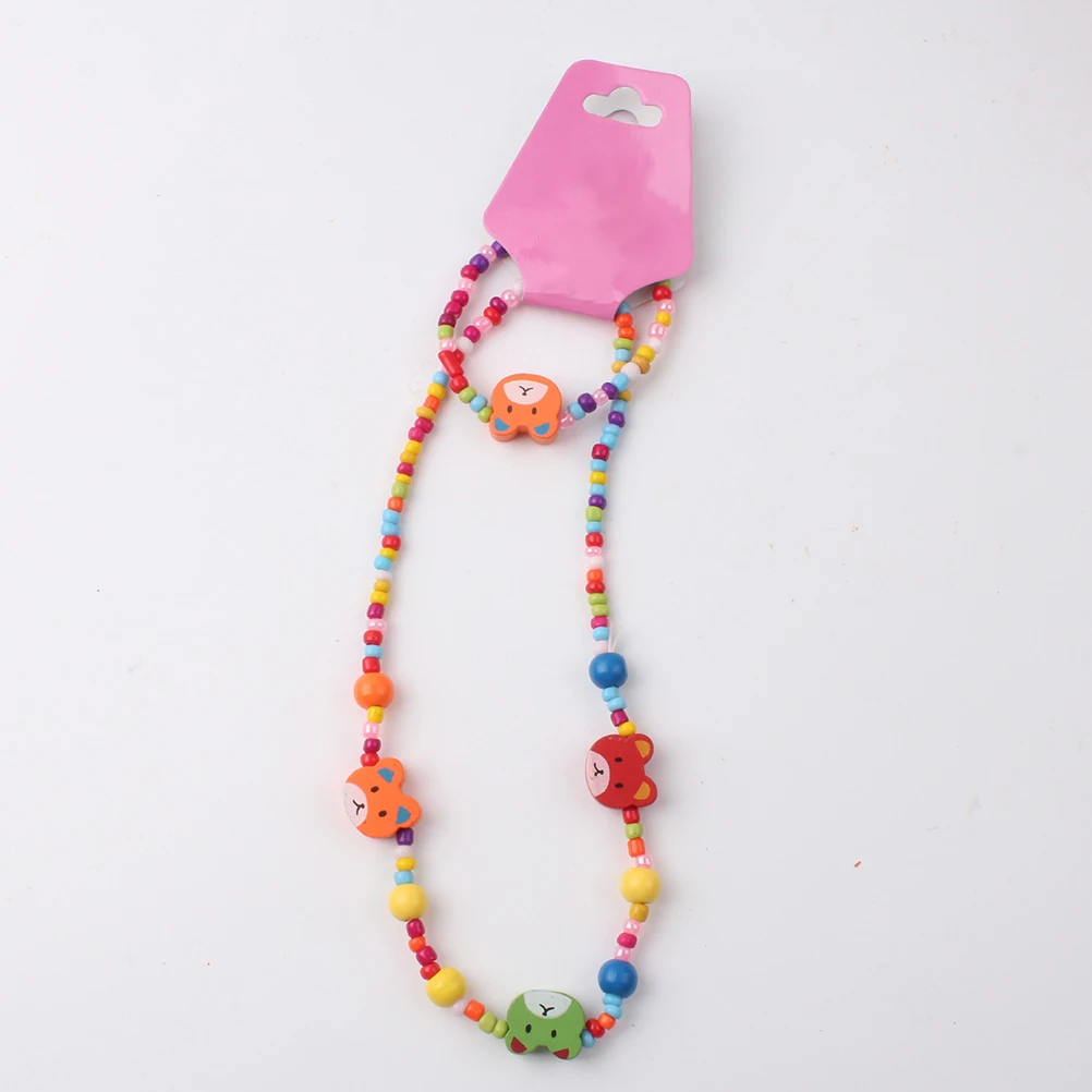

6 Sets Wooden Necklace Bracelet Jewelry Kit for Baby Girls 27x2cm Bright Color Cute Design Party Favor Kids Fashion Accessories