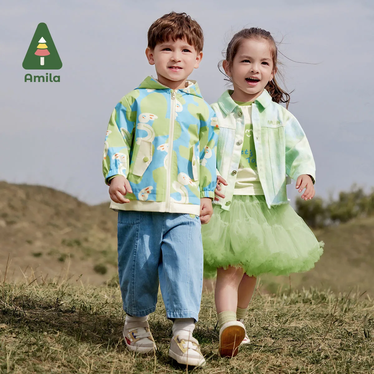 Amila 2024 Spring New Arrivals Girl\'s Skirt Tender Green Cute Dynamic Fashion Mesh Skirt Baby Clothes