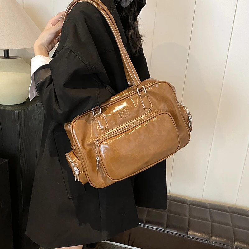 

Ретро-сумка Boston Pillow с большой вместимостью, с гладкой поверхностью, на одно плечо, для повседневного использования, женская сумка на осень-зиму