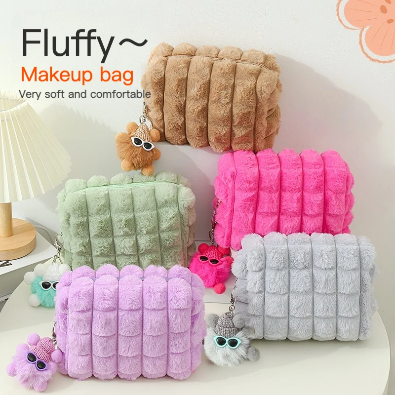 Large Capacity Plush Pencil Case Creative Makeup Bag Short Fluff Bag for Grils School Supplies Stationery Box Cosmetic Bag