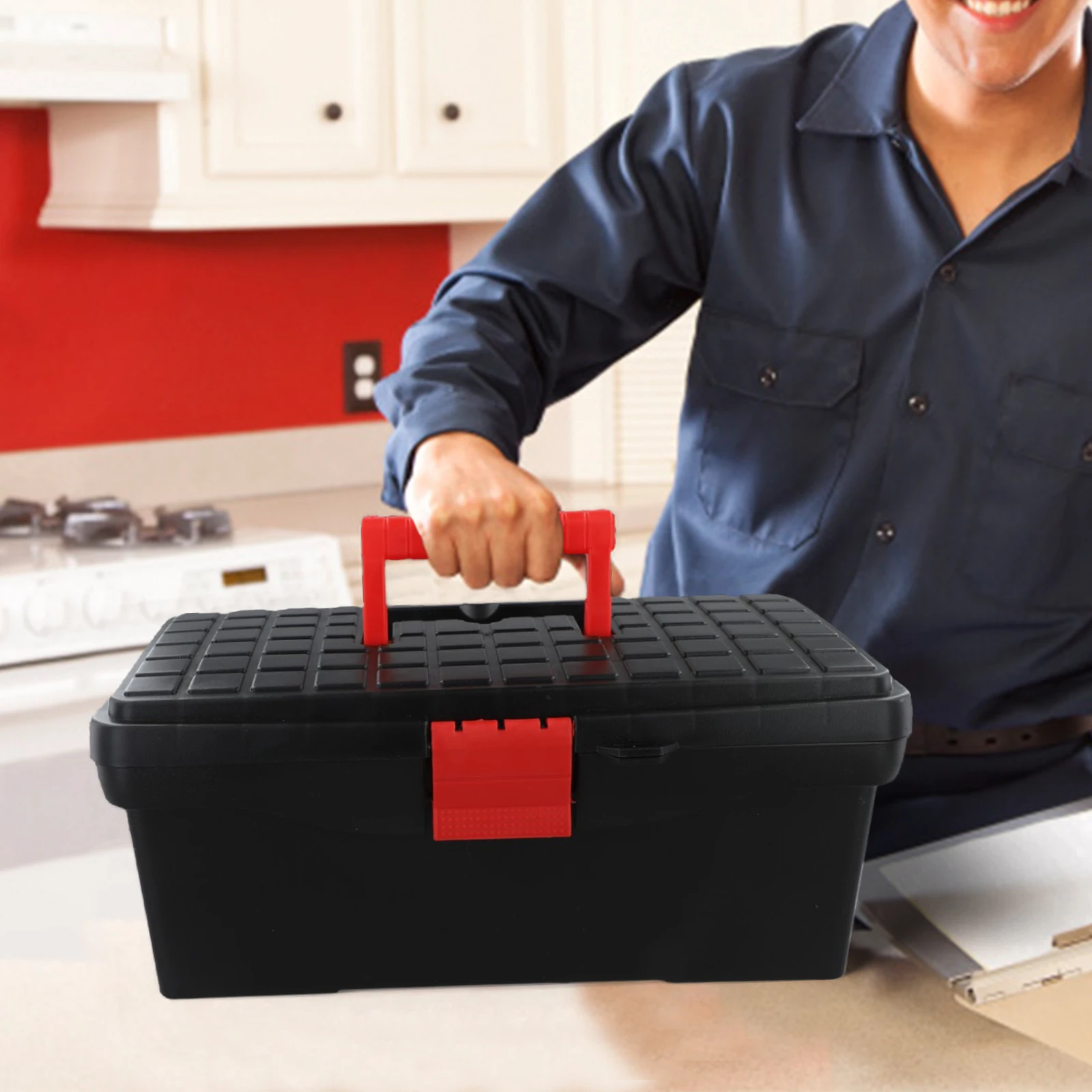 14In For Electrical Tool Plastic Toolbox with Secure ABS Lock Buckle and Comfortable Handle for Easy Transport