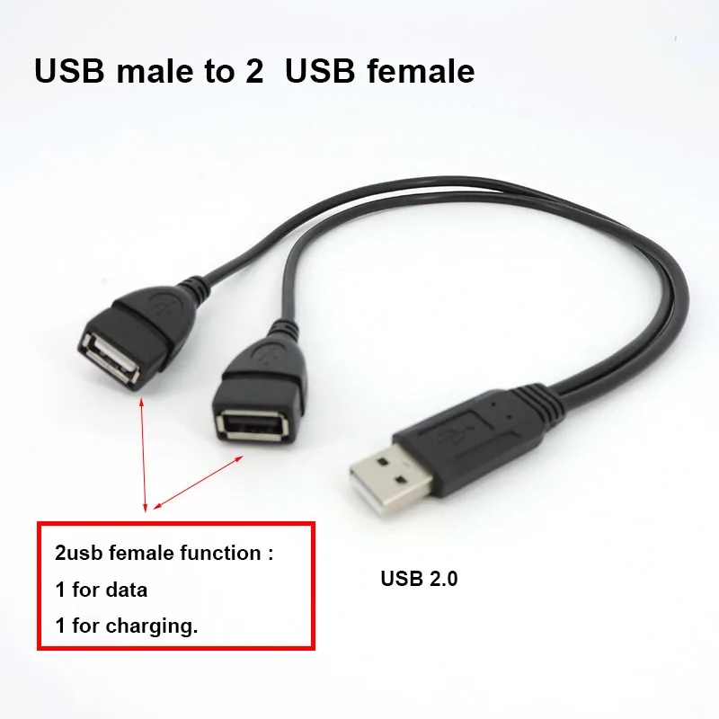 1 usb 2.0 male to 2way usb female OTG splitter power data adapter DC connector charging cable extender usb q1