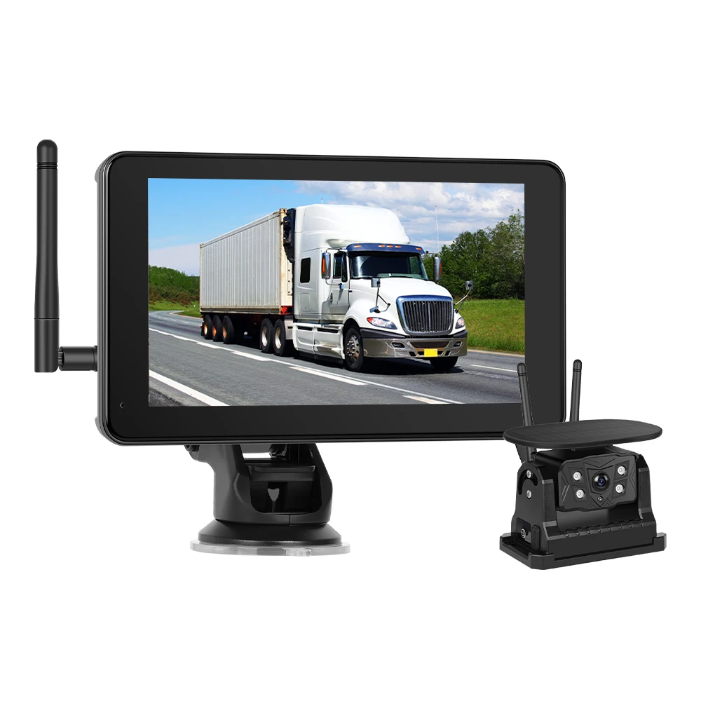 Leekooluu 7-Zoll-IPS-HD-Display-Automonitor, kabellose Solar-Rückfahrkamera, Weitwinkel, IP68, wasserdicht, Loop-Aufnahme, BSD-Funktion