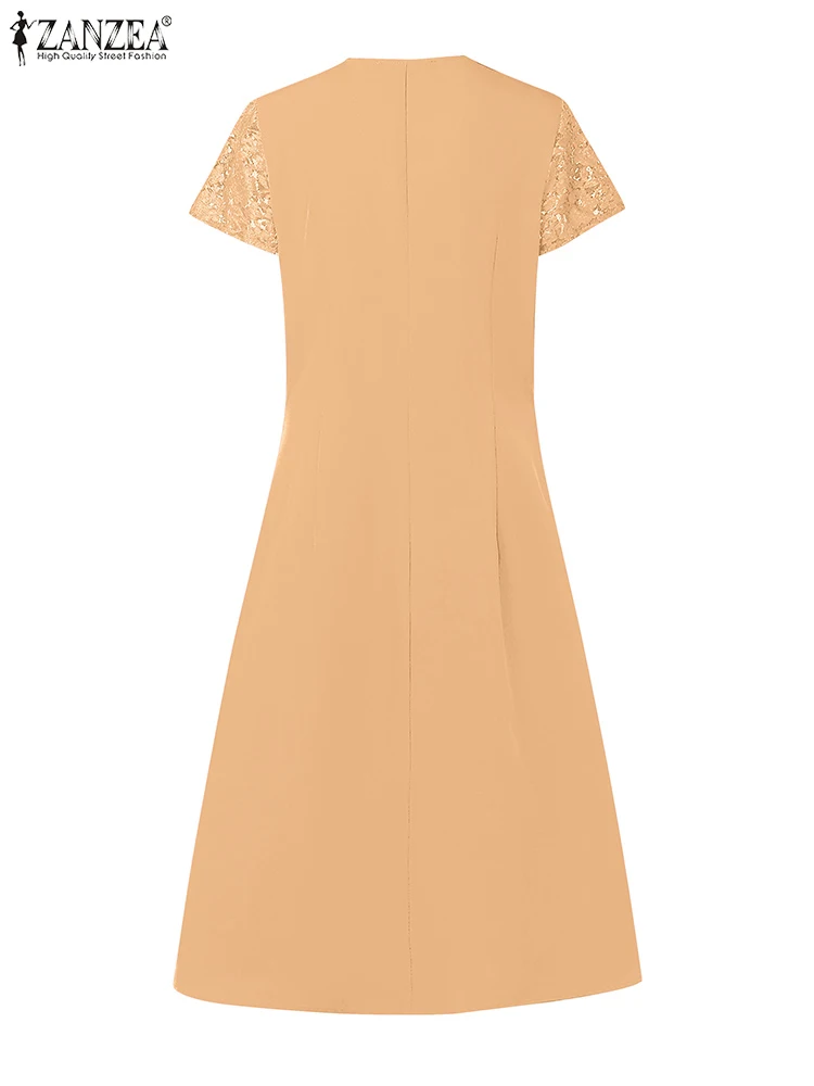 ZANZEA 여름 여성 드레스 2025 우아한 레이스 패치 워크 Sundress 패션 오 넥 짧은 소매 휴일 파티 Vestidos Robe Femme
