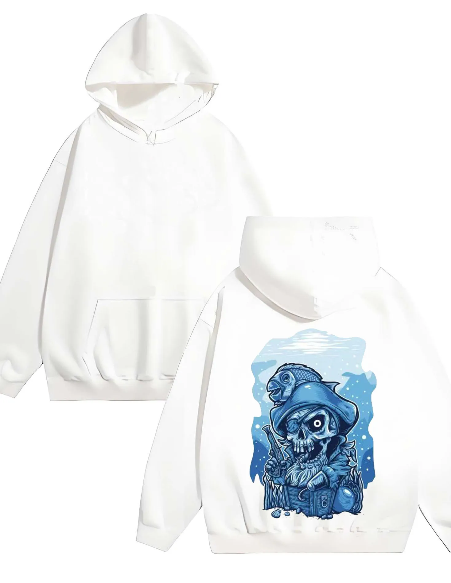 

2025 Autumn Fashion 330G Heavy duty Hoodie Skeleton Pirate and Fish Pattern Printed Casual Hoodie Sportswear
