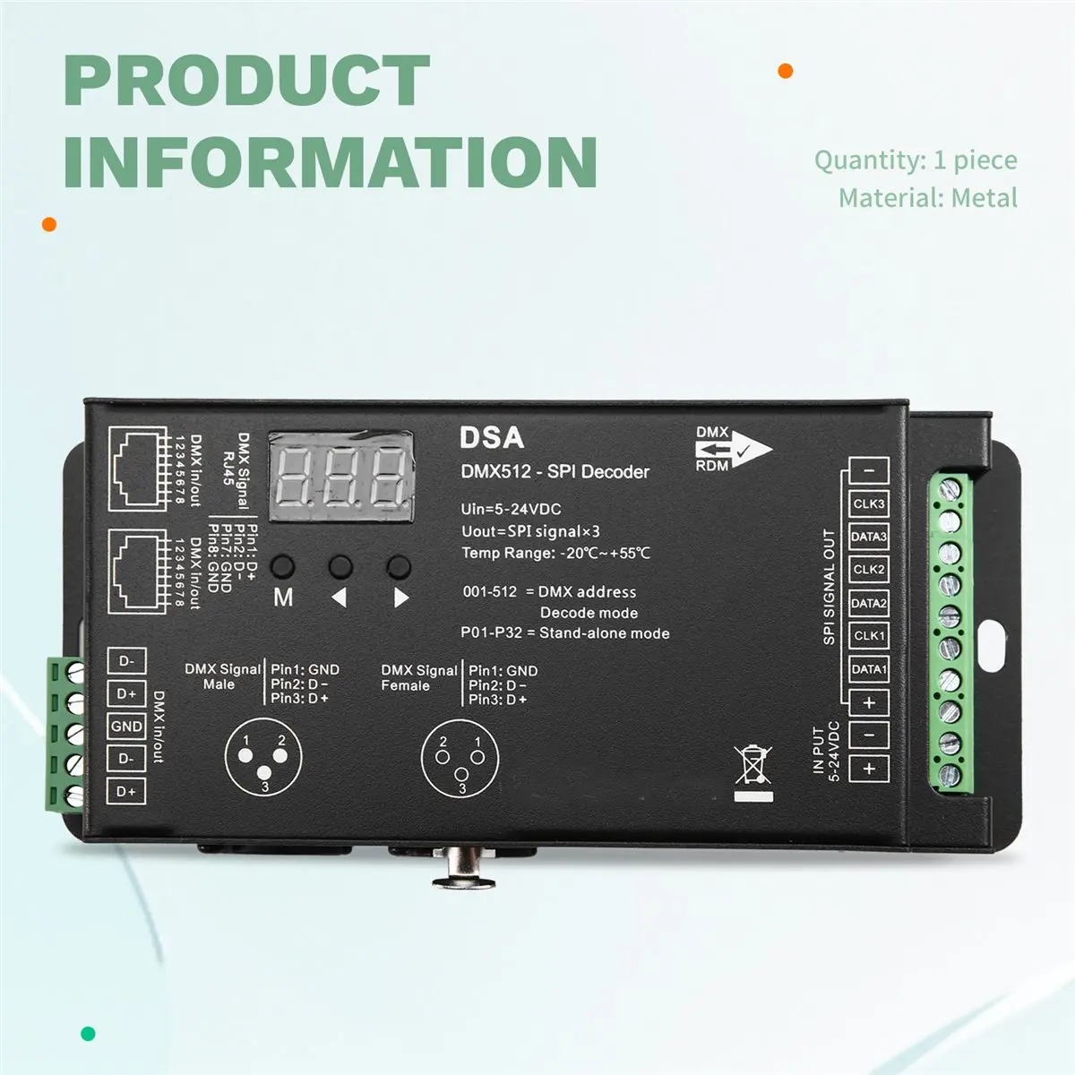 OKgood Led Pixel DMX512 to SPI Decoder for DMX Converter MAX900 Dots TTL Pixel Controller DC5V-24V