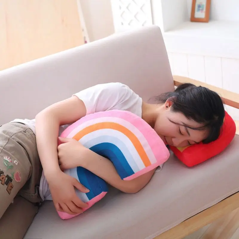 KX4B Kids Rainbow Shape Pillow Neck Cushion for Head Support Sleeping Plush Toy Children Room Decoration