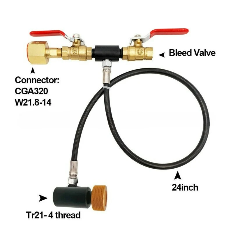 Suitable for CO2 soda gas cylinder CO2 inflatable connector with 24 inch hose large to small
