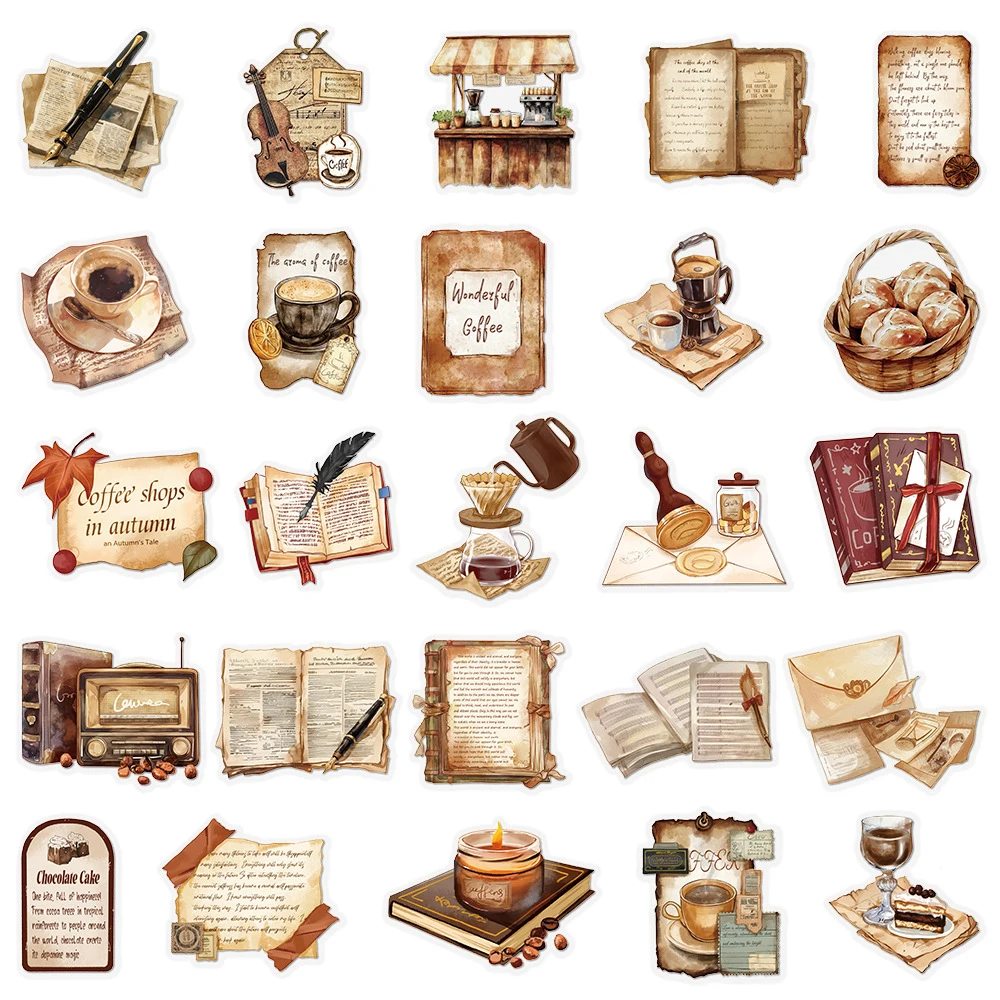 10/30/50pcs Transparent Vintage Coffee Letter Theme Graffiti Stickers Aesthetic Retro Art Decals DIY Notebook Guitar PET Sticker view 5
