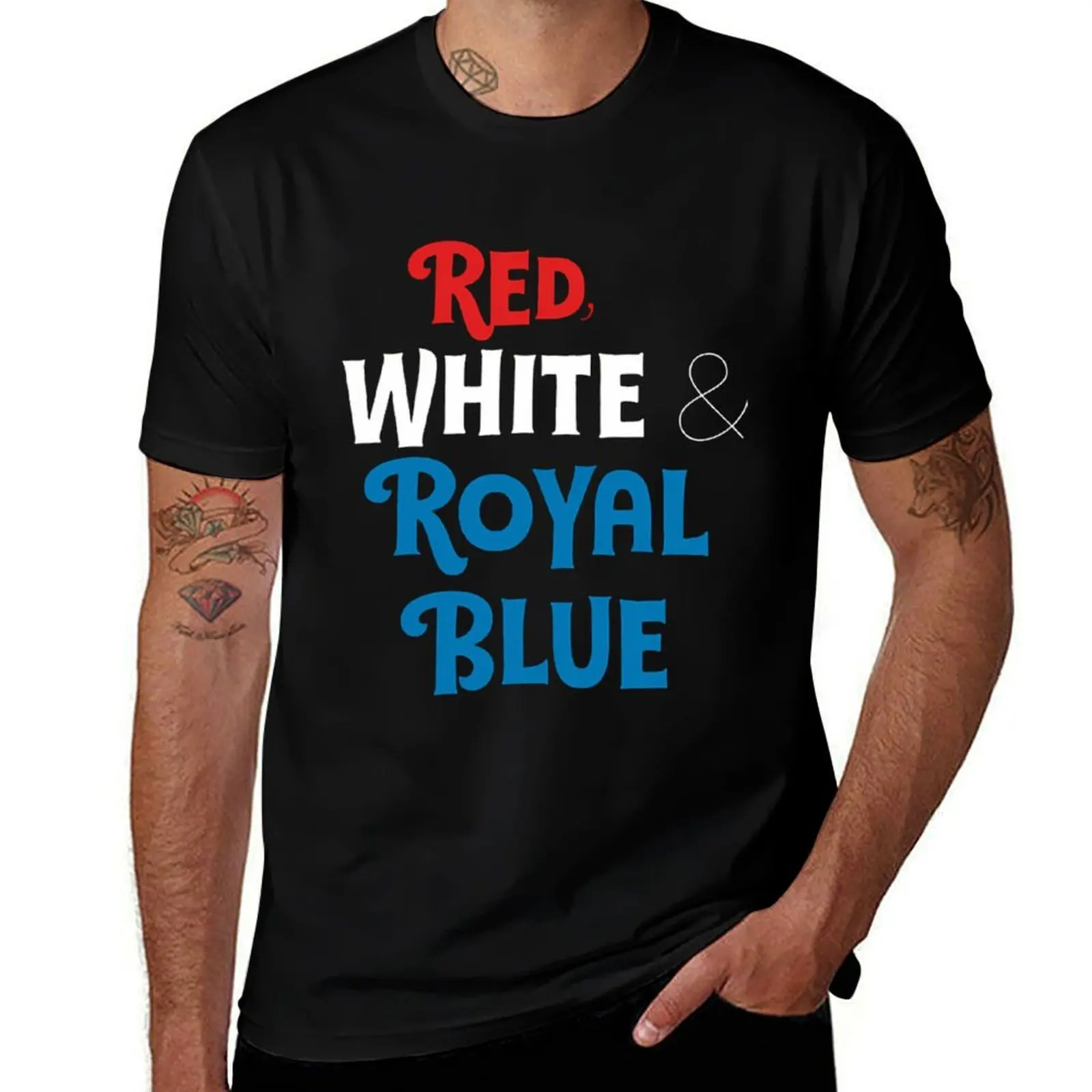 Red, White & Royal Blue T-Shirt Soft Casual Short Sleeve Cotton Tee T-Shirt