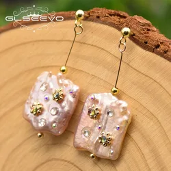 GLSEEVO High Quality Big Baroque Pink Pearl Drop Earrings For Women Wedding Fine Jewelry Brincos GE0835B