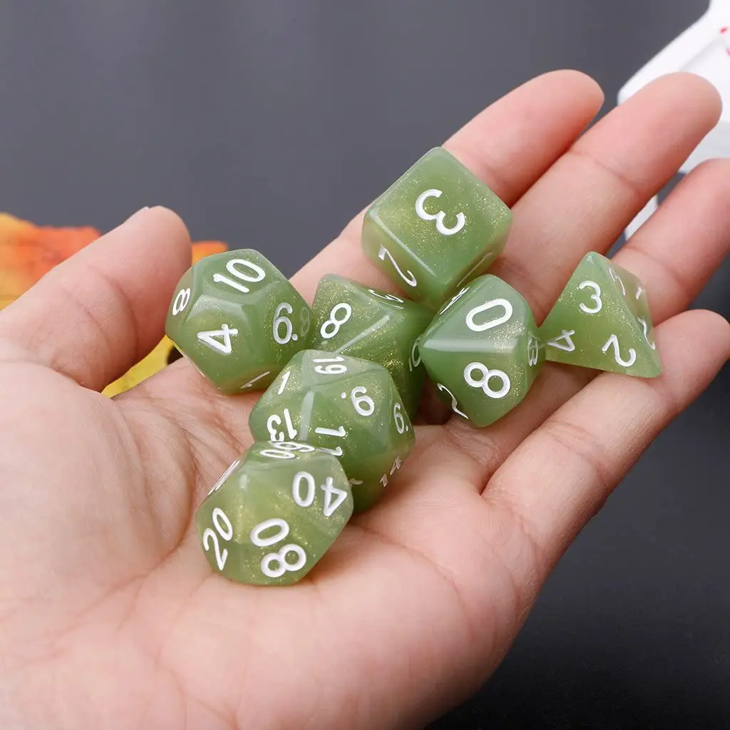 7pcs/lot Green Dice Set Double-colors Shiny Polyhedral Dice D4 D6 D8 D10 D12 D20 Entertainment Table Game Dice