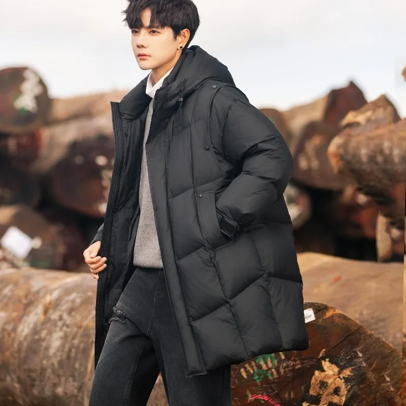 

New Mid-length Down Jacket Winter Featuring White Duck Down Warmth Hooded Trendy Loose Thick Coat Goes Well All Kinds Outfits