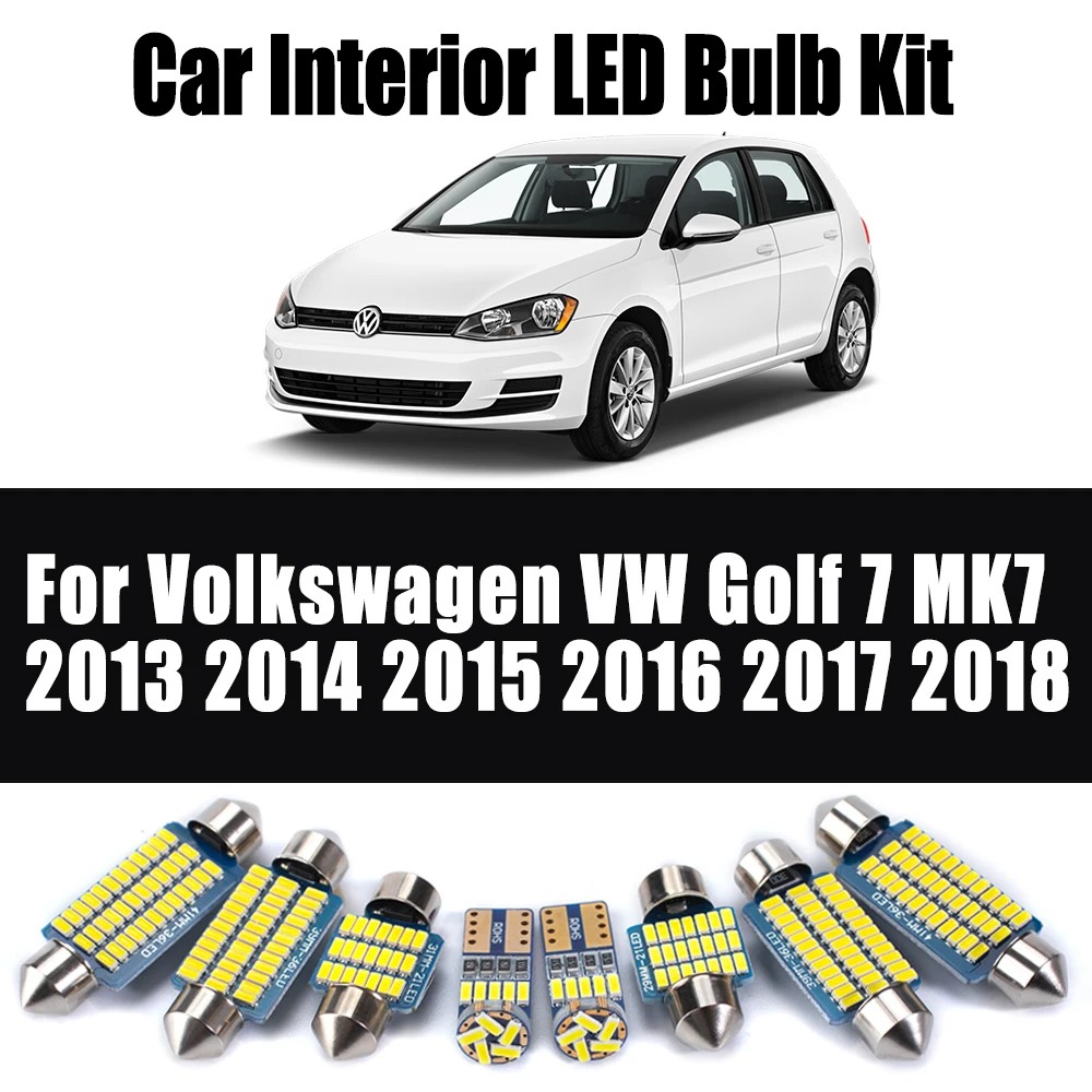 

13Pcs Car LED Interior Map Dome Vanity Mirror Light For Volkswagen VW Golf 7 MK7 2013-2016 2017 2018 Canbus Reading Bulbs Kit