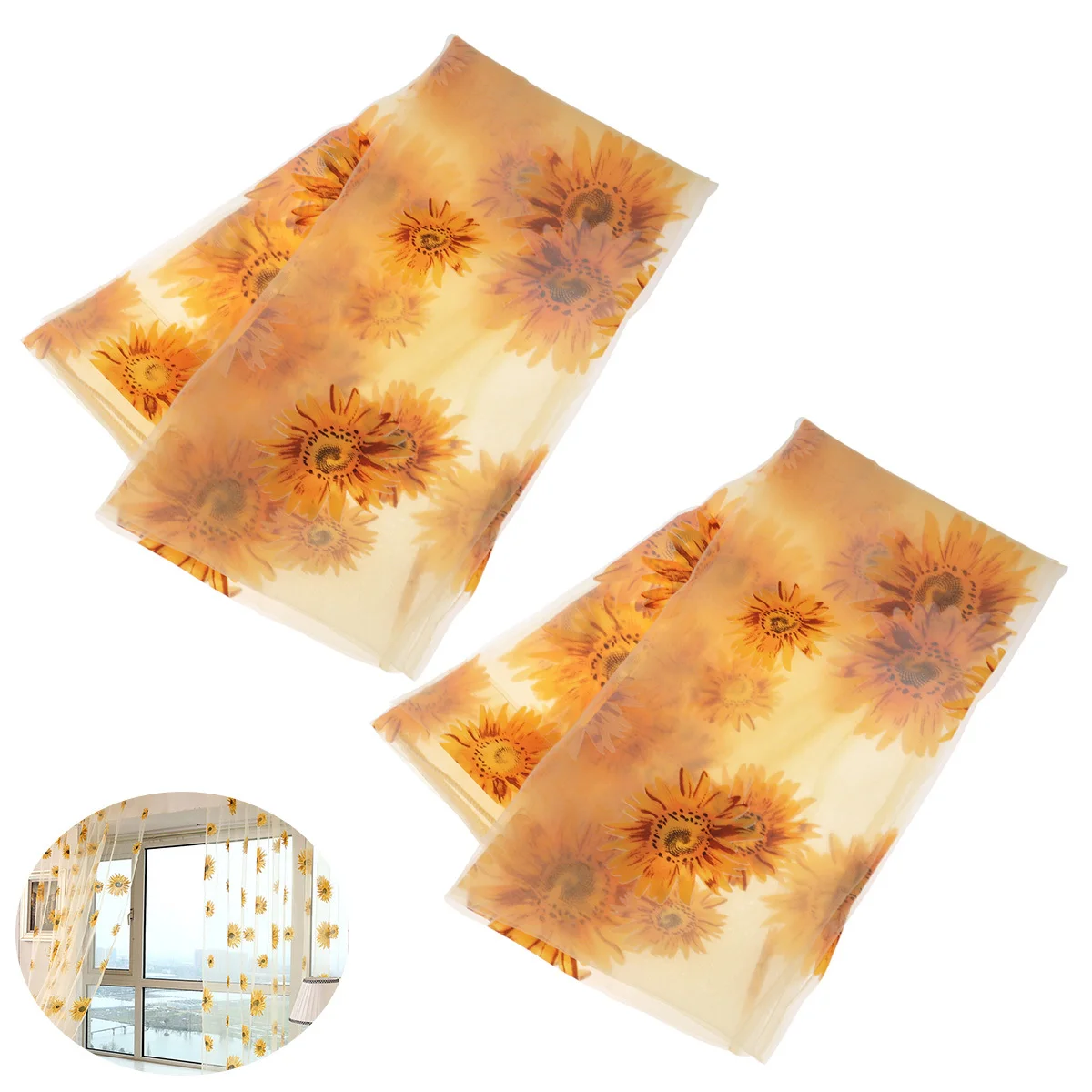 

Sunflower Print Window Sheer Curtain 200x100cm Orange Premium Polyester Voile for Bedroom Living Room Bathroom Light