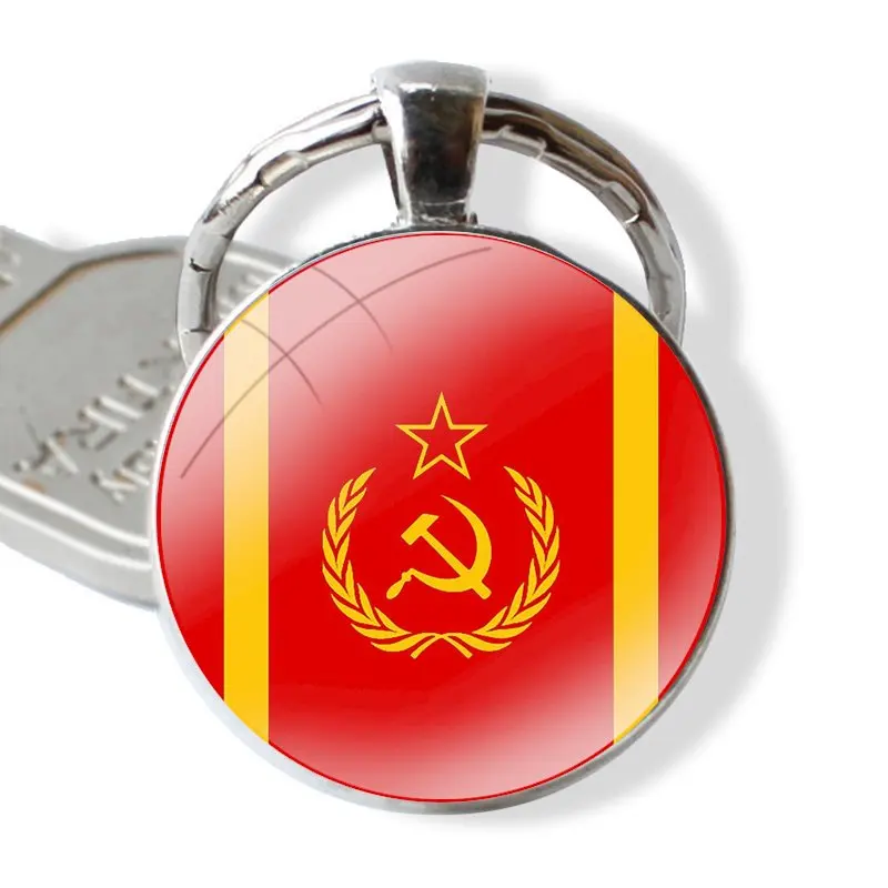 Soviet Union  Flag Keychain Handmade Glass Cabochon Key Ring Holder Pendant Key Chains