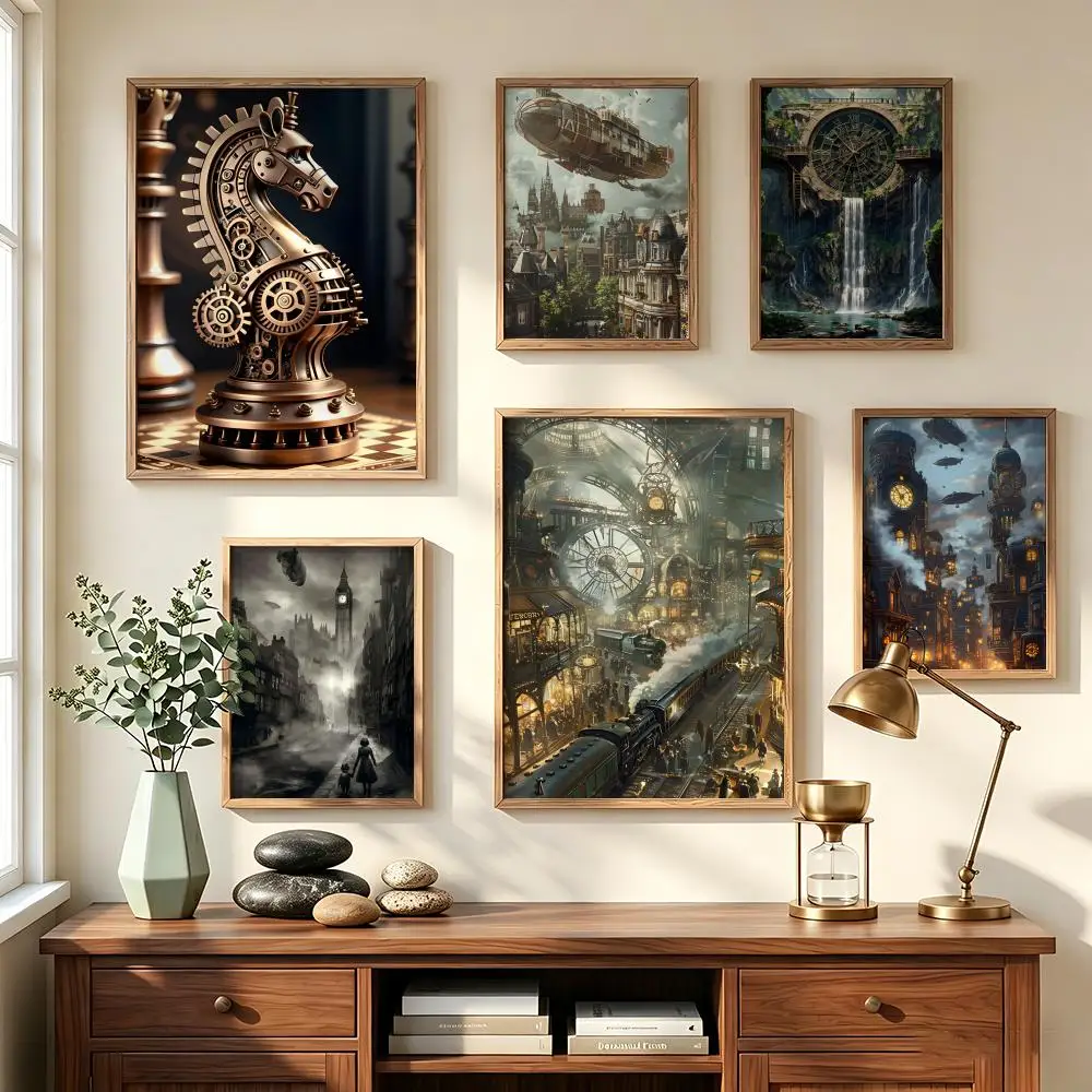 S-Steampunk Cultural City Painting Calligraphy Poster art art suitable for living room bedroom bar parlor home