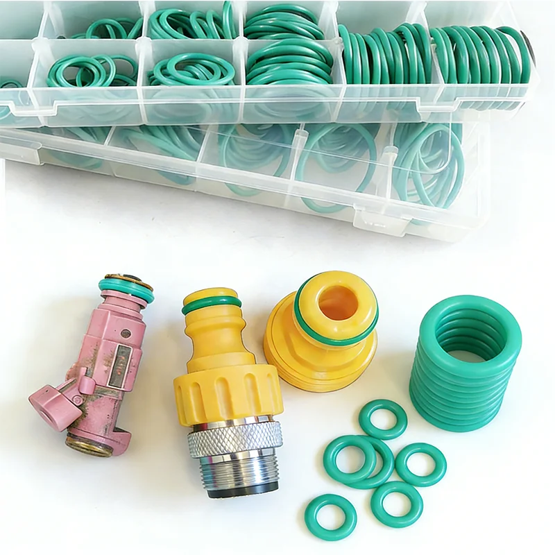 FKM Green O-Ring Kit Fluorocarbon Oring for Car Engine Cylinder Hydraulic Plumbing Faucet Chemical Resistant Oil Heat 75 Shore A