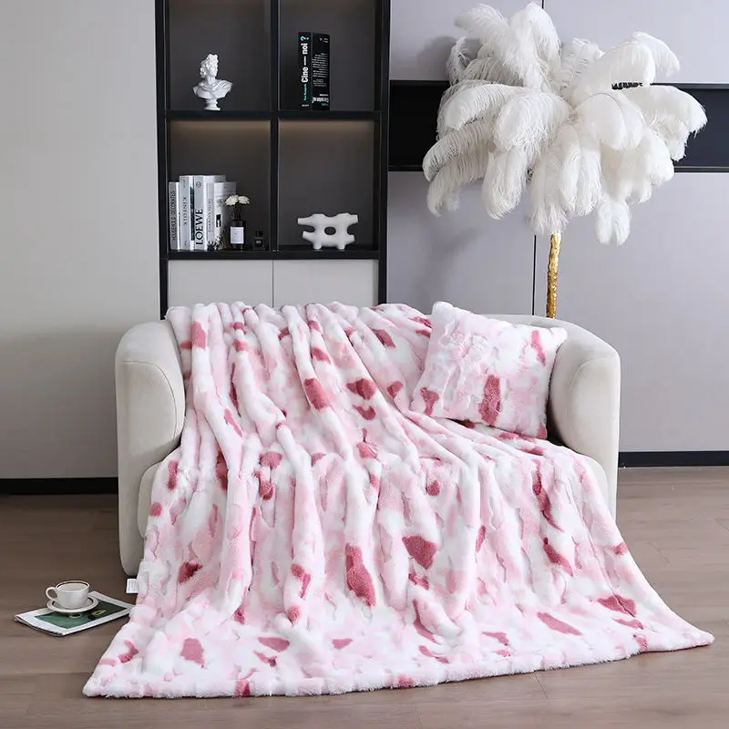 

Simple Tie-Dyed Plush Blanket High Weight Imitation Rabbit Hair Printed Cover Soft Blanket Thick Blanket Warm Sofa Blankets