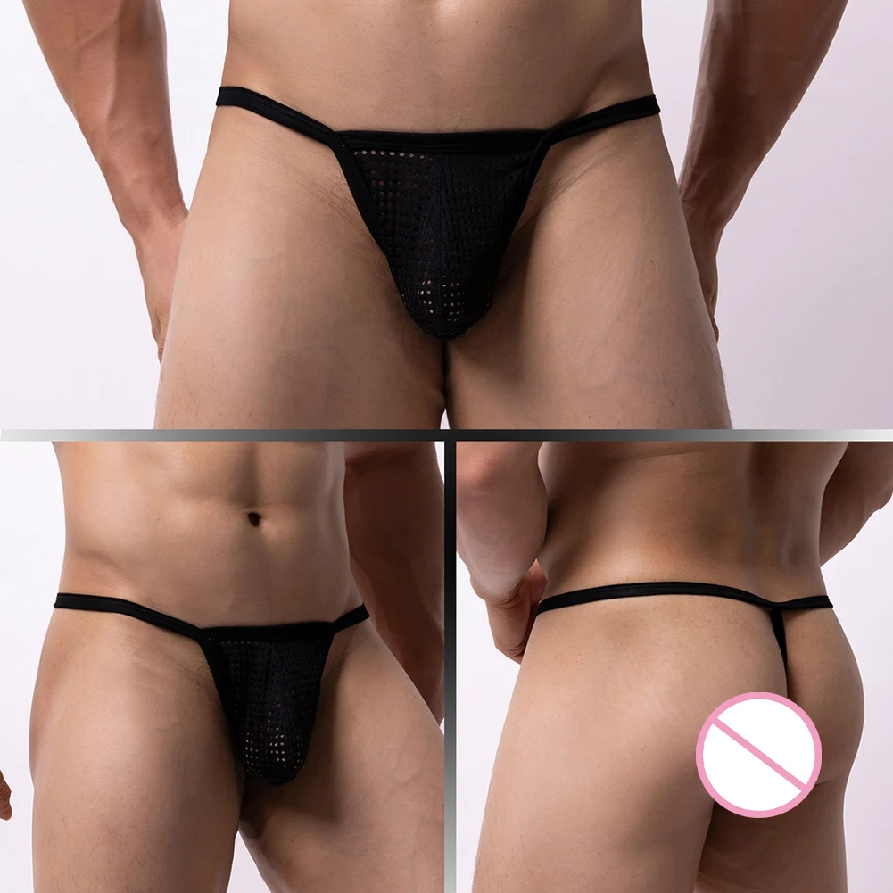 ผู้ชายตาข่าย Sheer บิกินี่ Hollow Exotic ชุดชั้นใน U กระเป๋านูนกางเกงต่ําเอว Thongs G-String T-Back Underpants