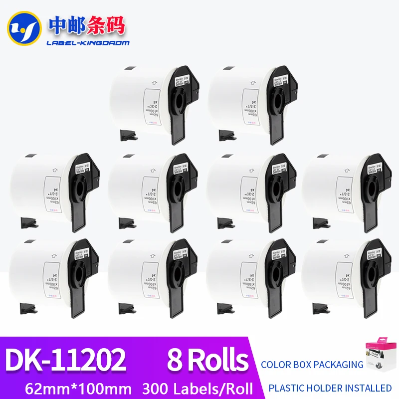 10 Rolls Generic DK-11202 Label 62mm*100mm 300Pcs Compatible for Brother Thermal Printer All Come With Plastic Holder DK-1202