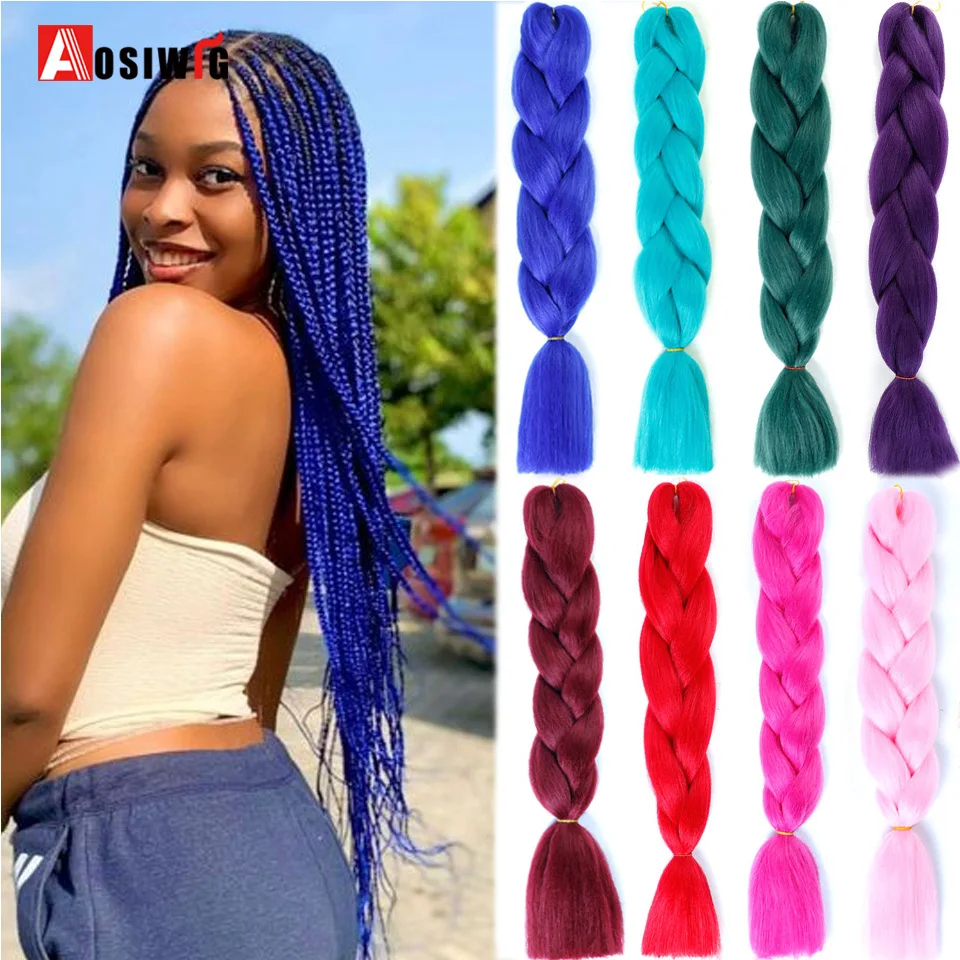 AOSI Synthetic Braiding Hair 24 Inch Jumbo Braid Ombre Jumbo Hair Extension For Women DIY Hair Braids Purple Pink Yellow Red