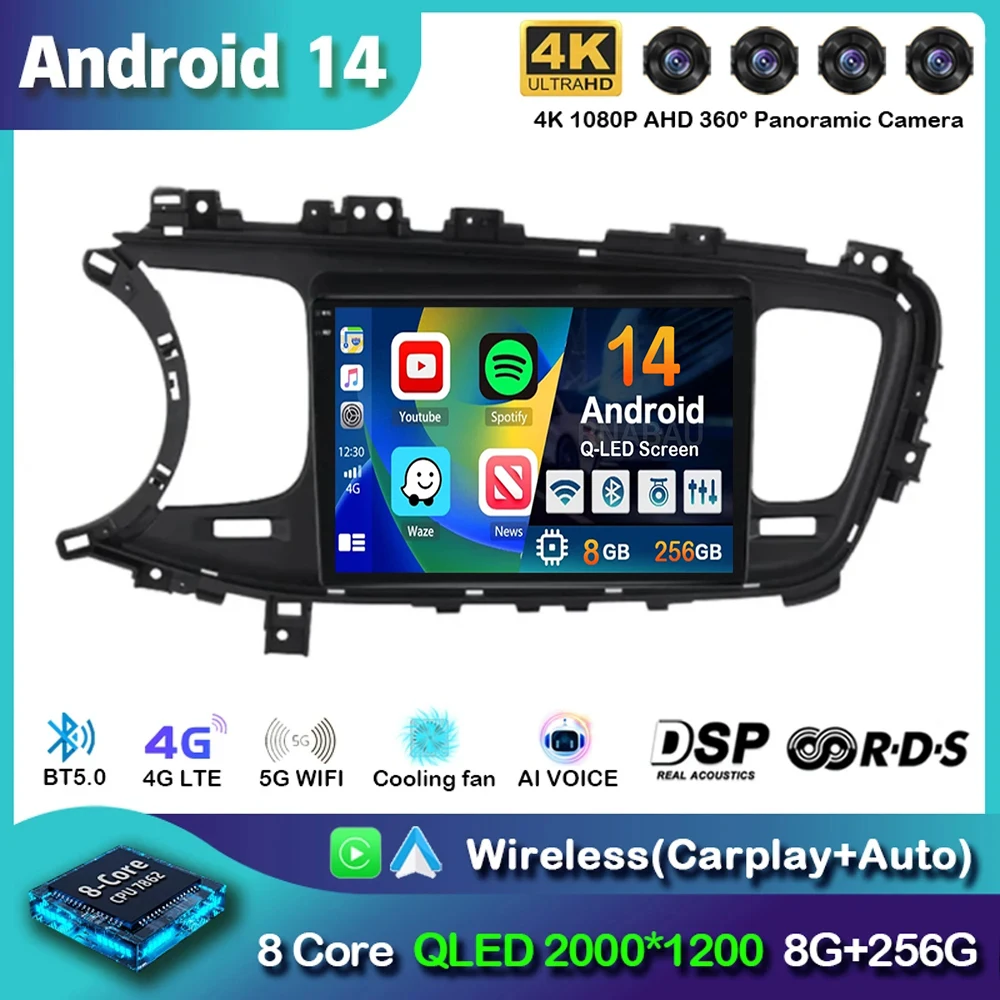 

Android 14 Carplay Auto Car Radio For Kia K5 Optima 2011 2012 2013 2014 2015 4G Multimedia Video Player Navigation GPS Head Unit