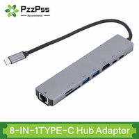 PzzPss TYPE-C 3.1 To 4K HDMI Adapter PD Fast Charge 8 In 1 USB-C Hub With 100Mbps RJ45 SD/TF Card Reader For PC Laptop Computer