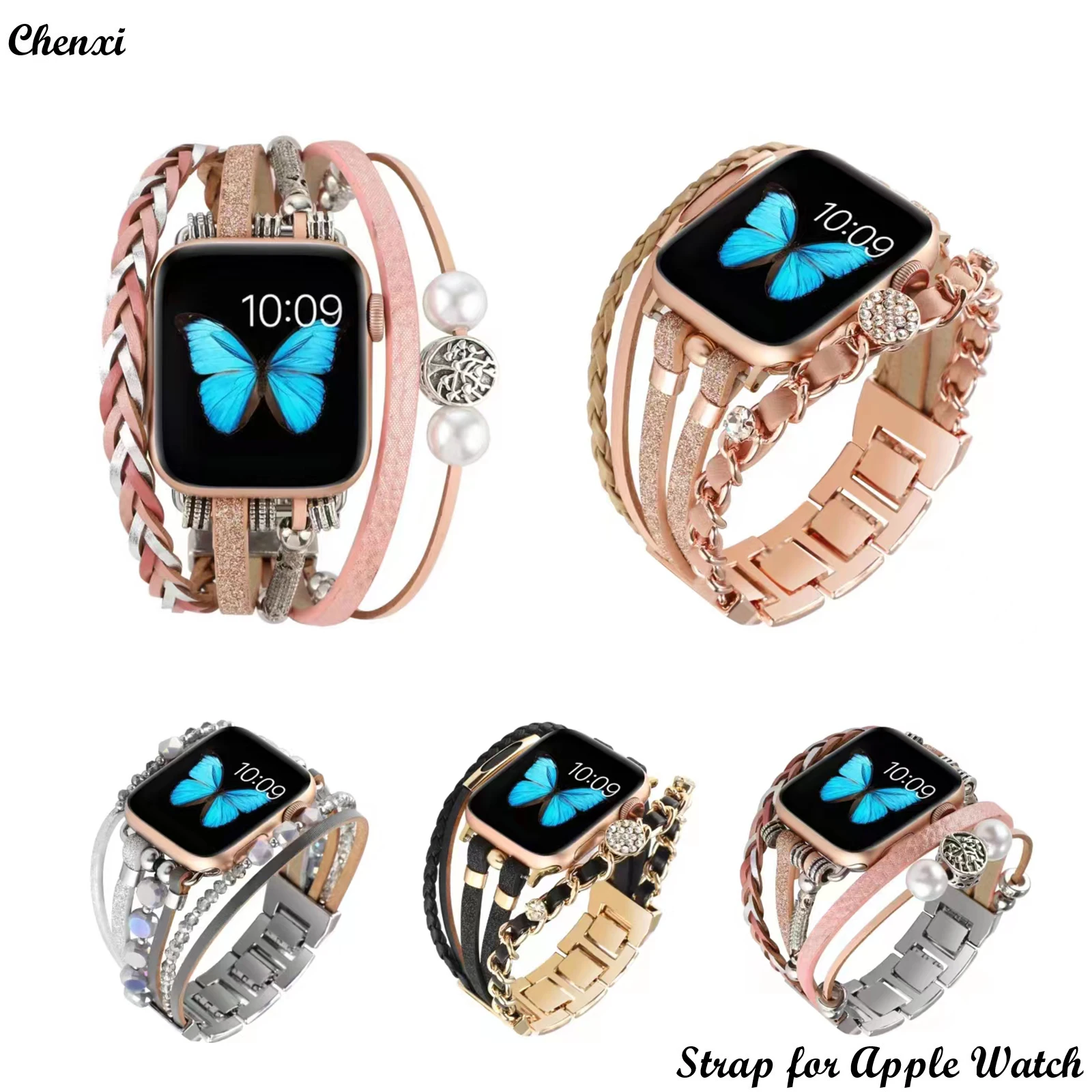สายคล้องโลหะสําหรับ Apple Watch Band Series876 SE54Ultra ผู้หญิงเครื่องประดับสร้อยข้อมือ IWatch 49 มม.45 มม.41 มม.40 มม.38 44 มม.Peal นาฬิกาข้อมือ