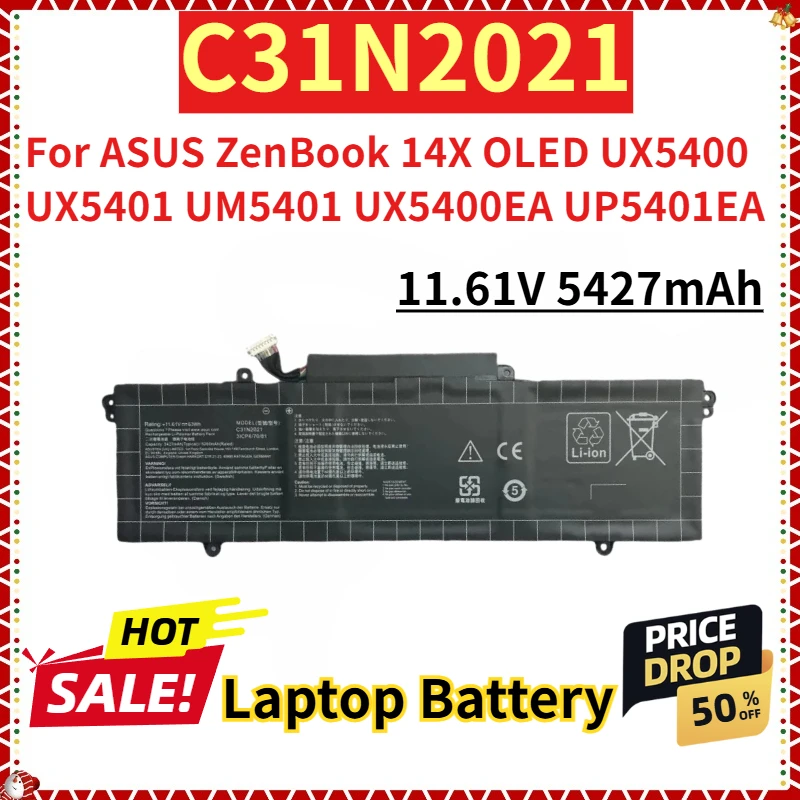 

For ASUS ZenBook 14X OLED UX5400 UX5401 UM5401 UX5400EA UP5401EA UM5401QA New Replacement Laptop Battery 11.61V 5427mAh C31N2021