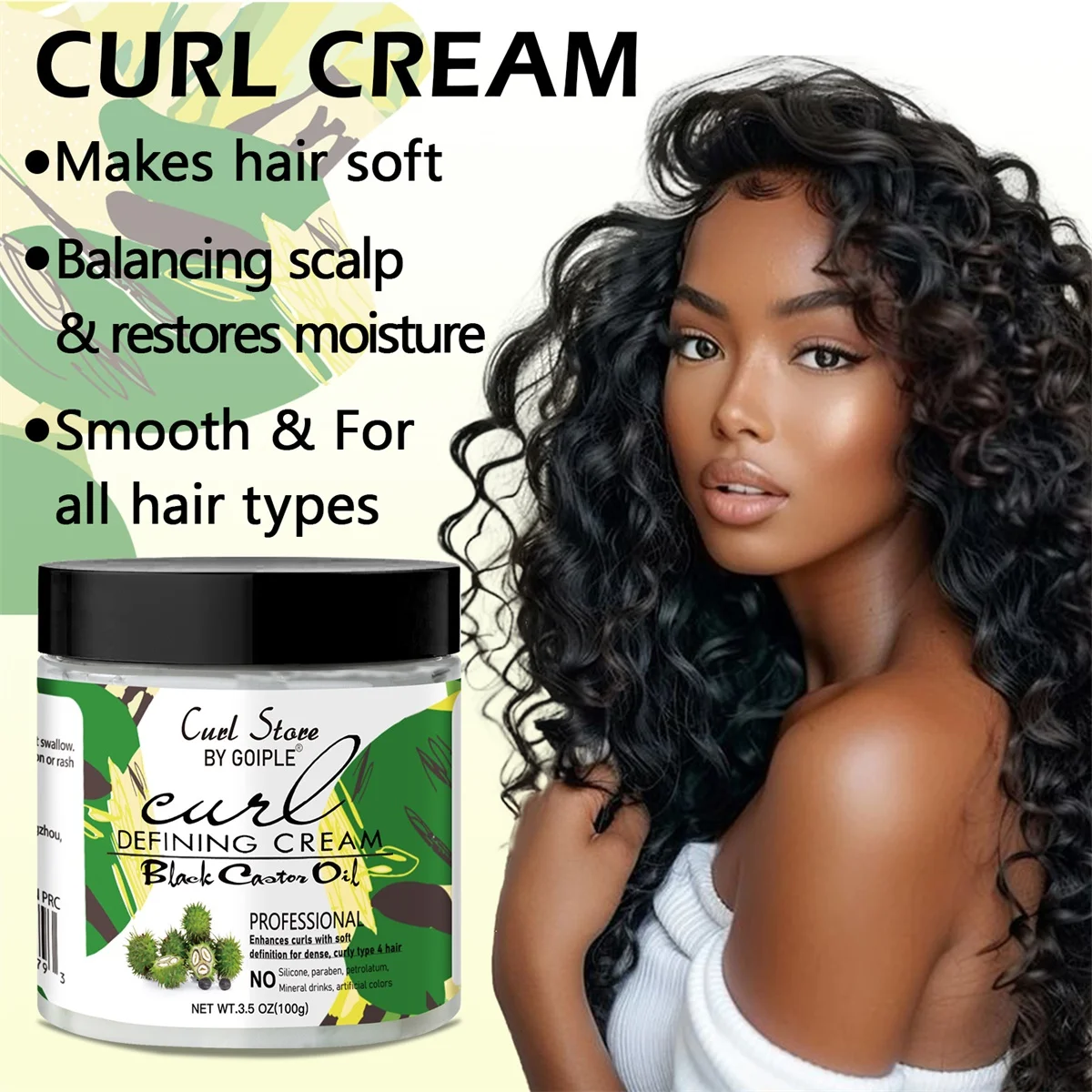 Natural Black Castor Oil Curl Defining Cream Curls Moisturizing Rose Strengthening Hair Oil Professional Enhance Curl Care Cream