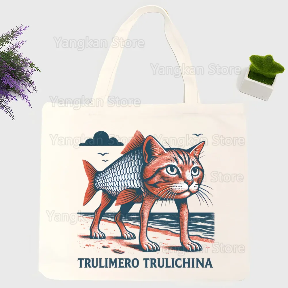 

Итальянская холщовая сумка-тоут с юмористическим принтом: Joke Humor Tralalero Tralala Tung Tung Tung Sahur Brr Brr Patapim Bombardiro Crocodilo