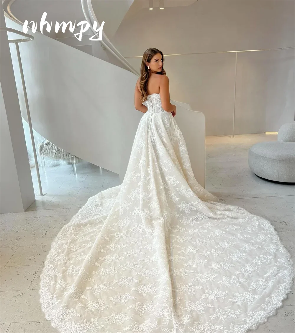 

Customize Robes de mariée Lace Appliques Sleeveless Wedding Dresses A-line Chapel Train Bride Dresses vestido de novia boda