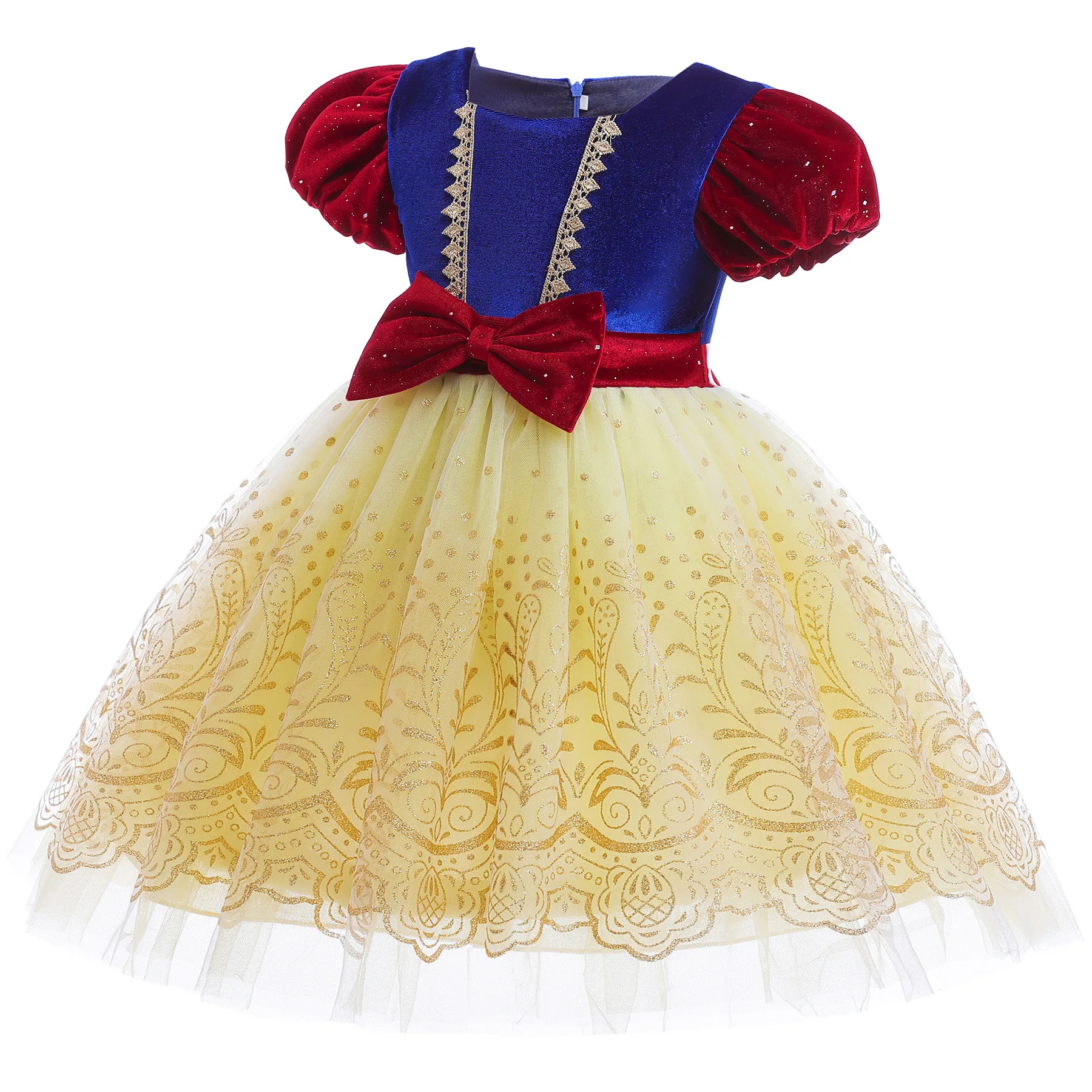 Girl Dress Velvet Dress Stylish Bubble Sleeves Children Clothing Snow White Princess Dress Halloween Cosplay Children Mesh Skirt