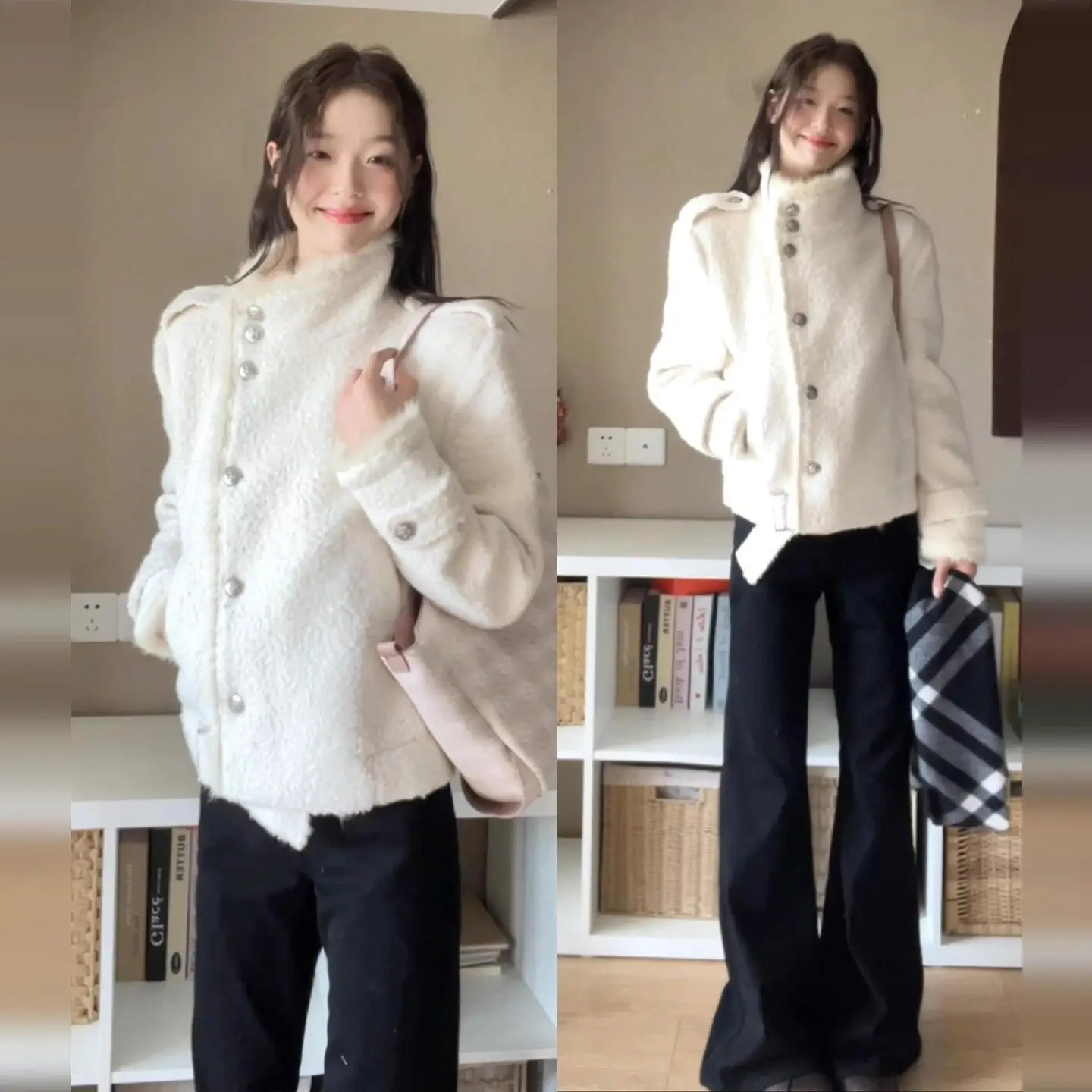 2026 Japanese Holidays Turtleneck Overcoat Women Japanese Kawaii Faux Fur Jackets for Girls Y2k Sweet Vintage Coats Chic Elegant