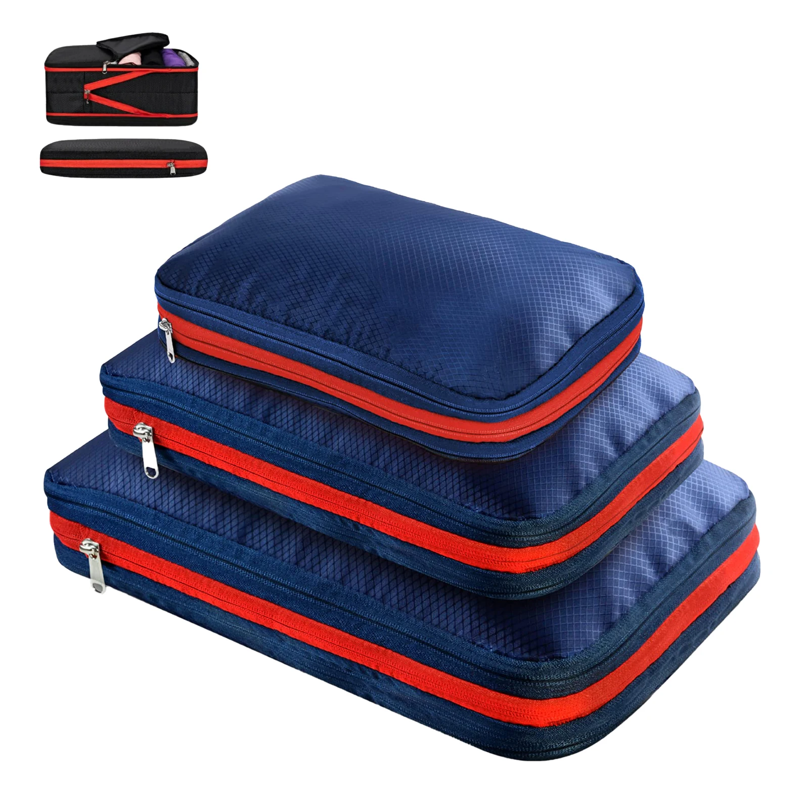 

3 Set Compression Packing Cubes for Travel - Lightweight, Durable Double Layer Storage Bags for Carry-On Luggage and Suitcases