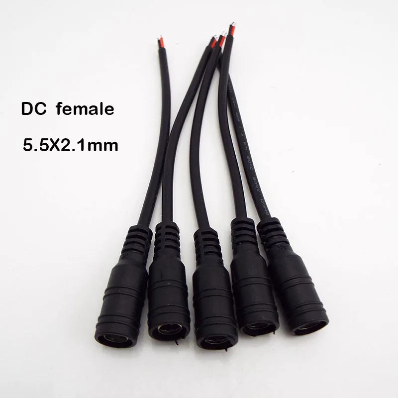 5x white black DC male or Female extend power supply Cable 5.5x2.1mm Plug Wire 22awg Connector For 3528 5050 LED Strip Light